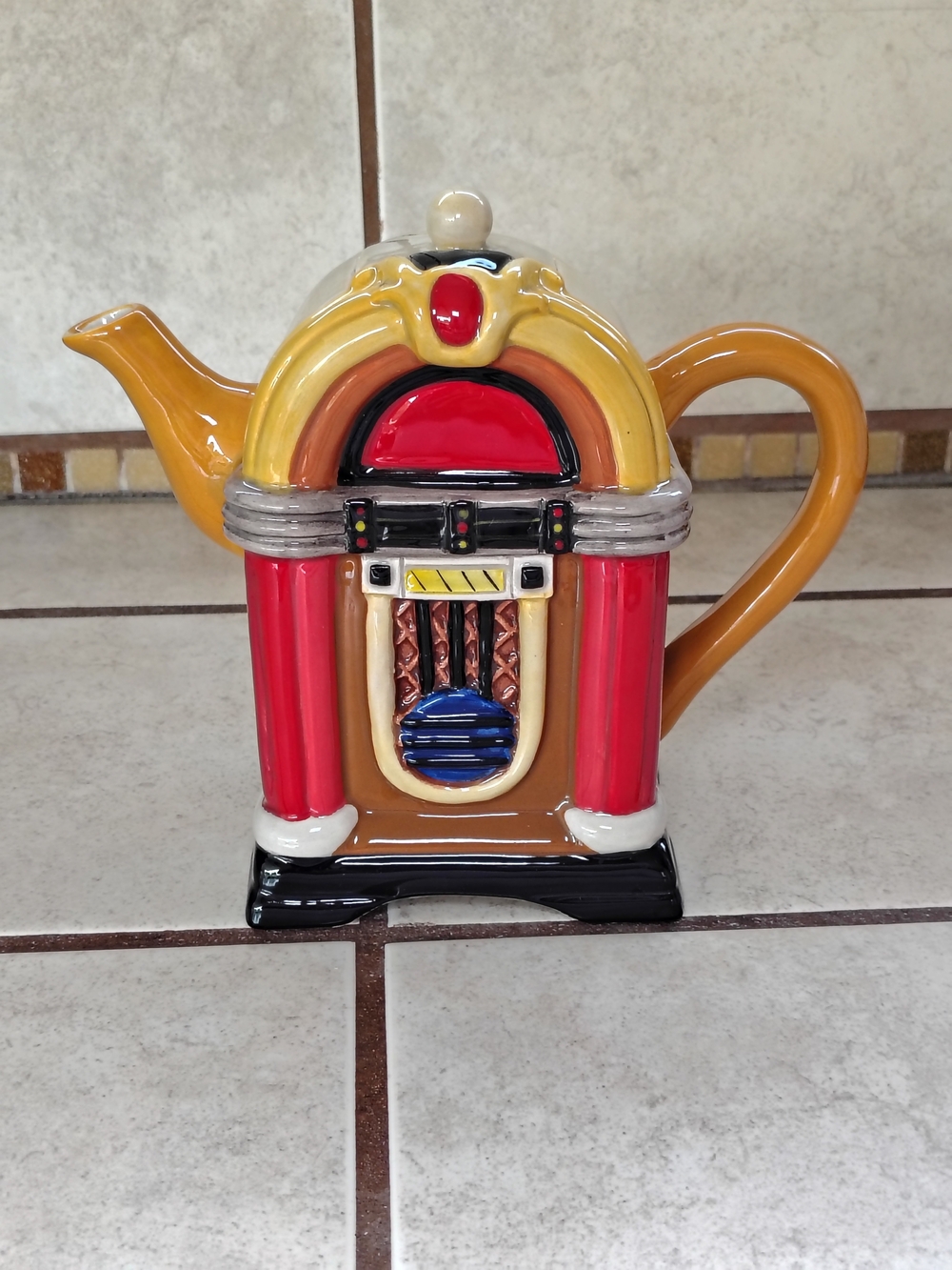 Rare Blue Sky Ceramic Retro Jukebox Teapot (2015 Collectible) - Mint Condition